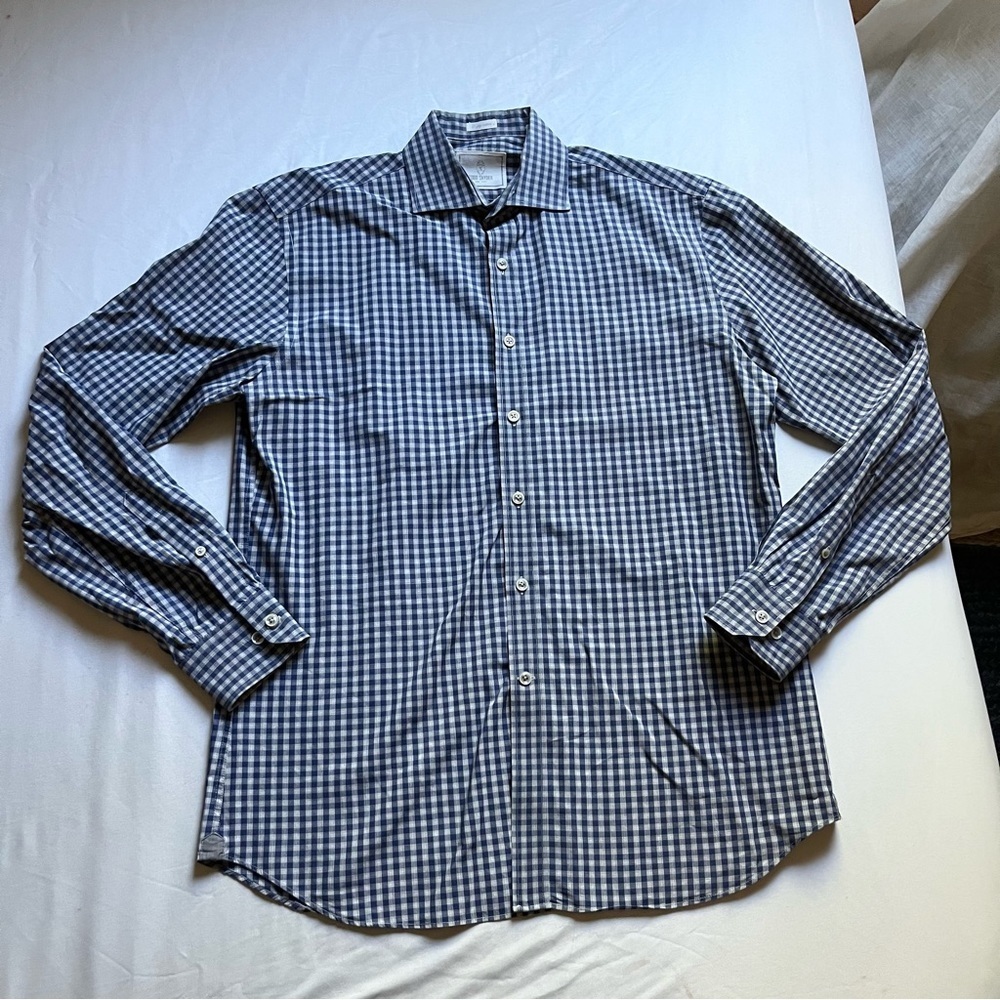 TODD SNYDER blue white gingham plaid long sleeve button up shirt